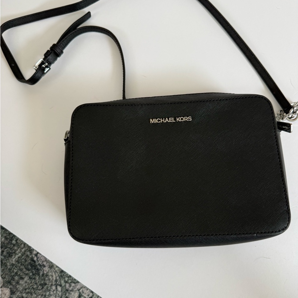 Michael Kors Black Crossbody Camera Bag with Gold Logo